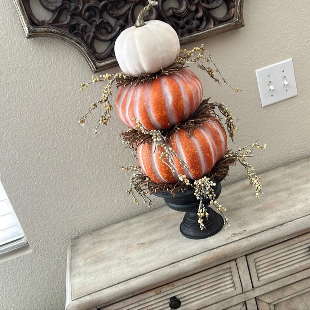 Fall Harvest Autumn Rustic Farmhouse Stacked Pumpkin Topiary